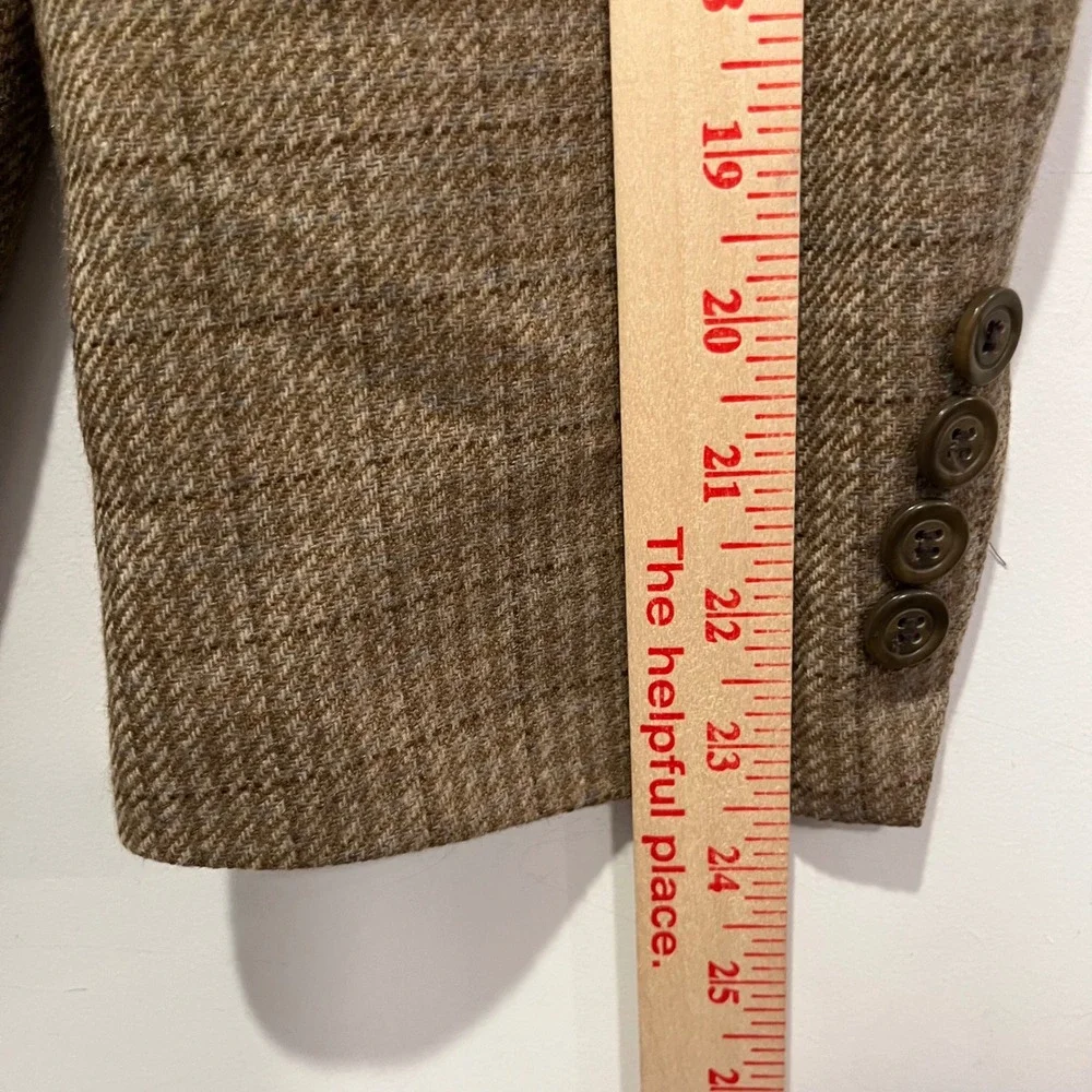 Mark Shale Mens 100% Pure Wool Blazer Sport Coat Tan Brown Check Made in USA